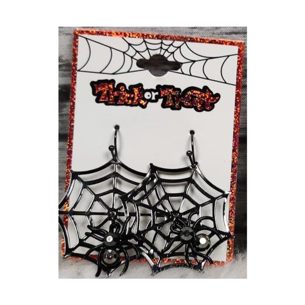 Halloween Spider In Web Dangly Earrings New